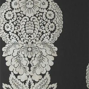 Thibaut Rowan Damask in Metallic Silver on Black (T89132)