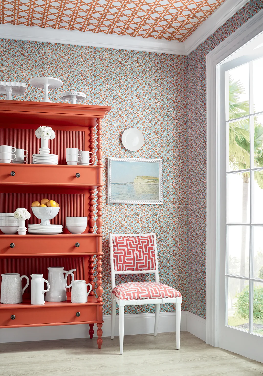 Thibaut Sand Dollar in Coral and Blue (T15857)