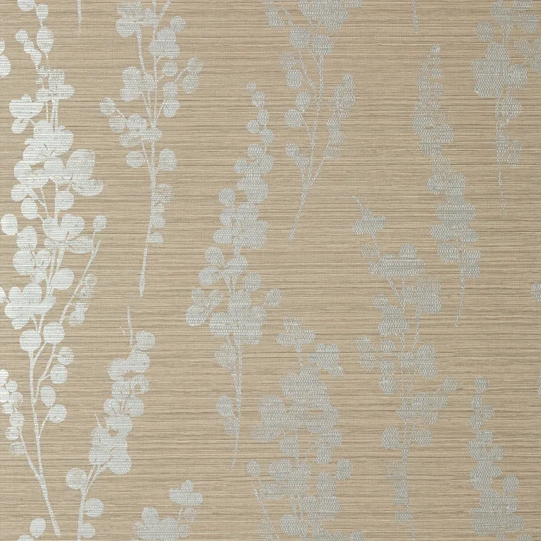 Thibaut Spring Blooms in Metallic Silver on Taupe (T41053)