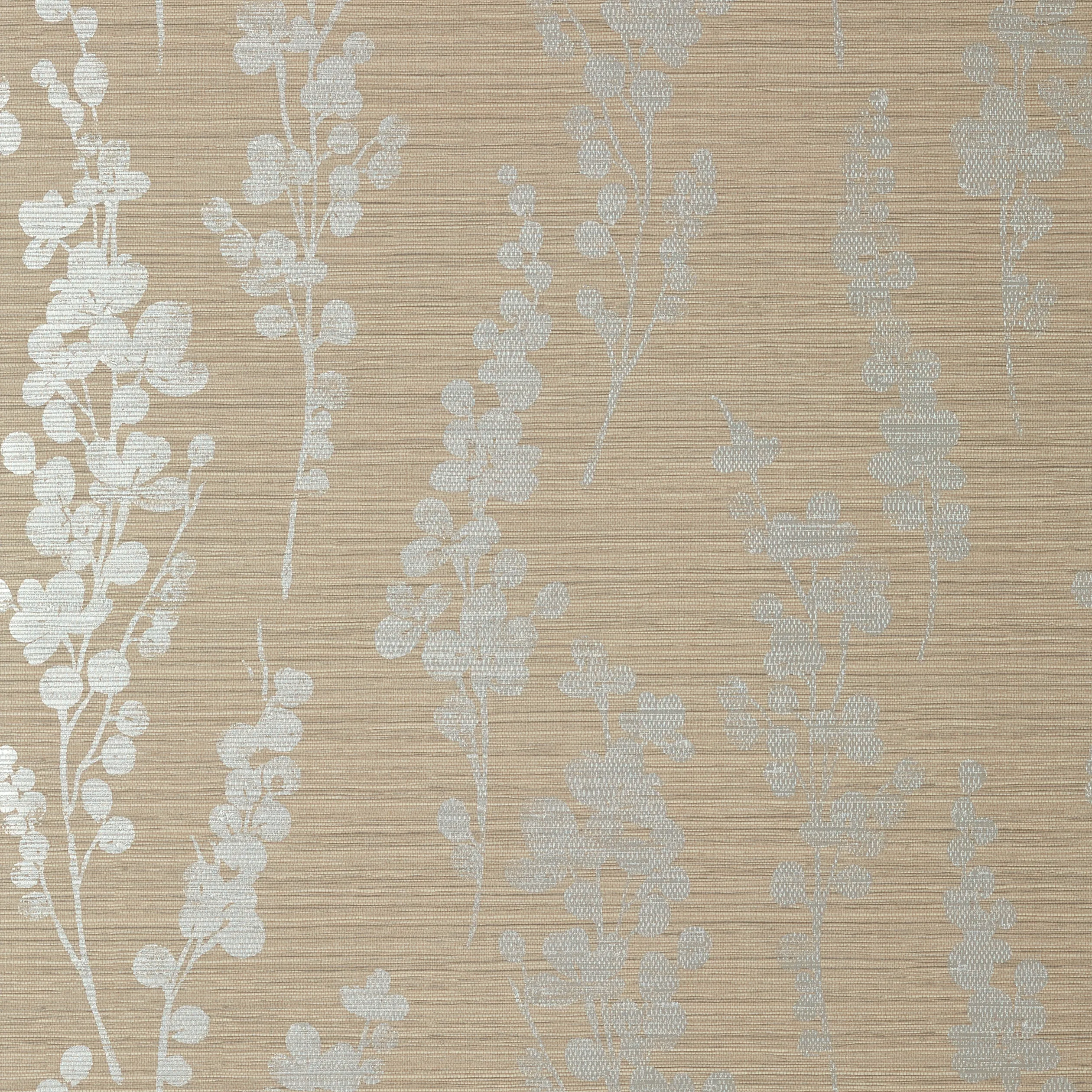 Thibaut Spring Blooms in Metallic Silver on Taupe (T41053)