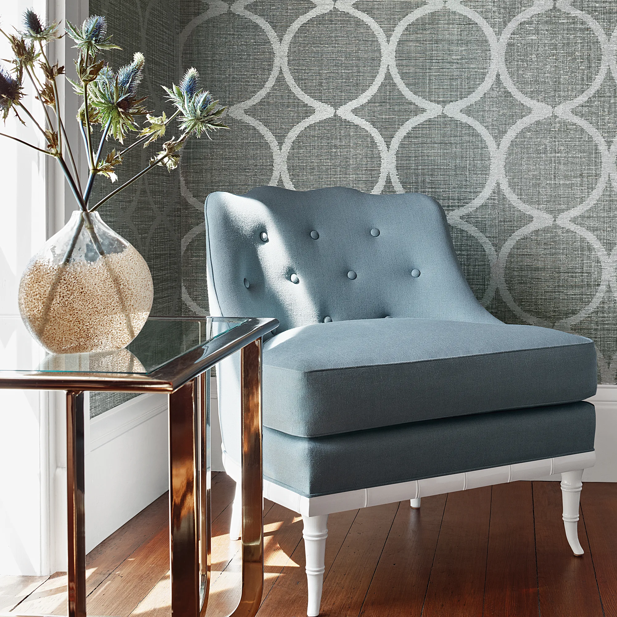 Anna French Watercourse in Metallic Silver on Aqua (AT7948)