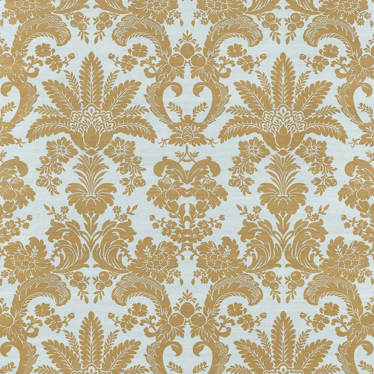 Thibaut West Indies Damask in Metallic Gold on Aqua (T3629)