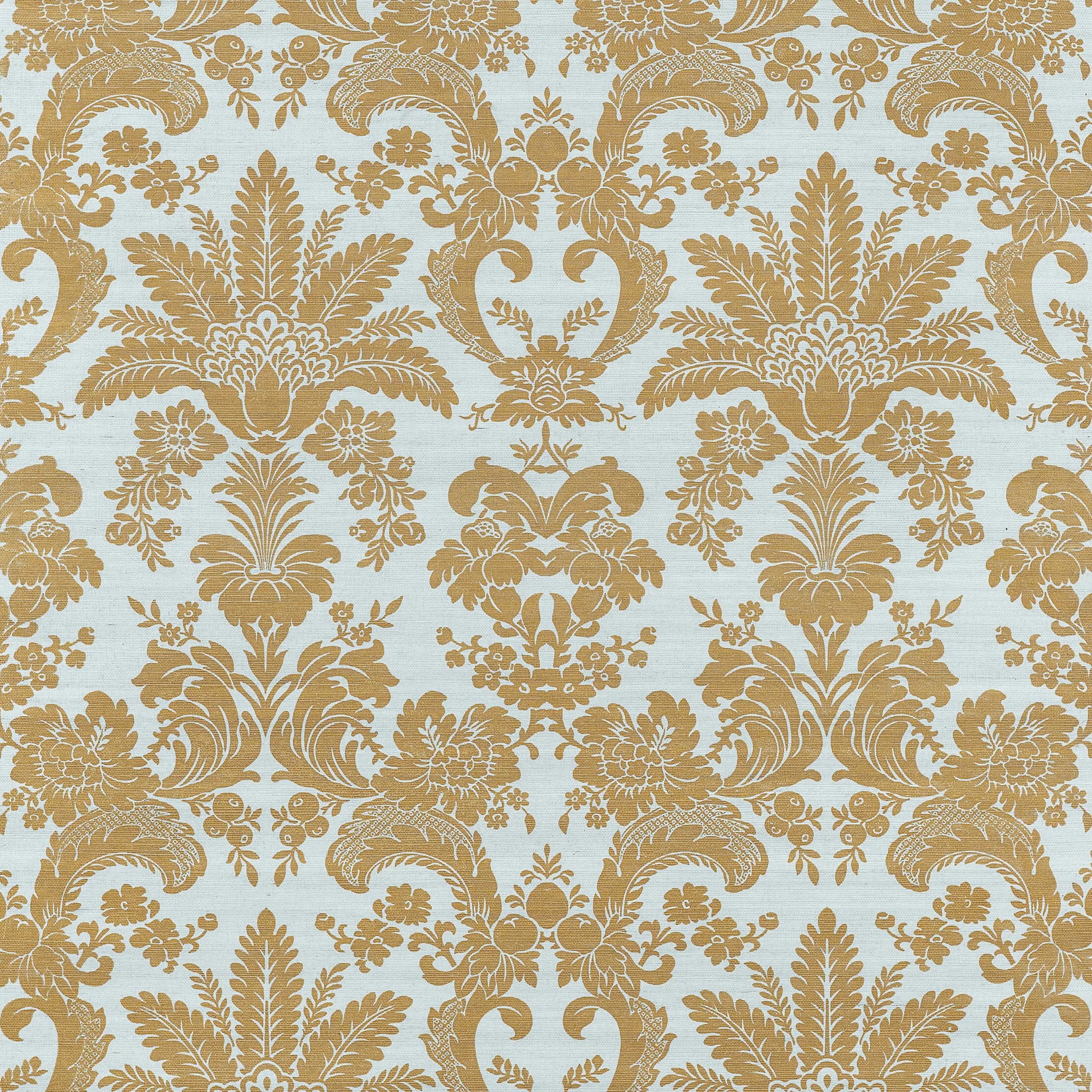 Thibaut West Indies Damask in Metallic Gold on Aqua (T3629)