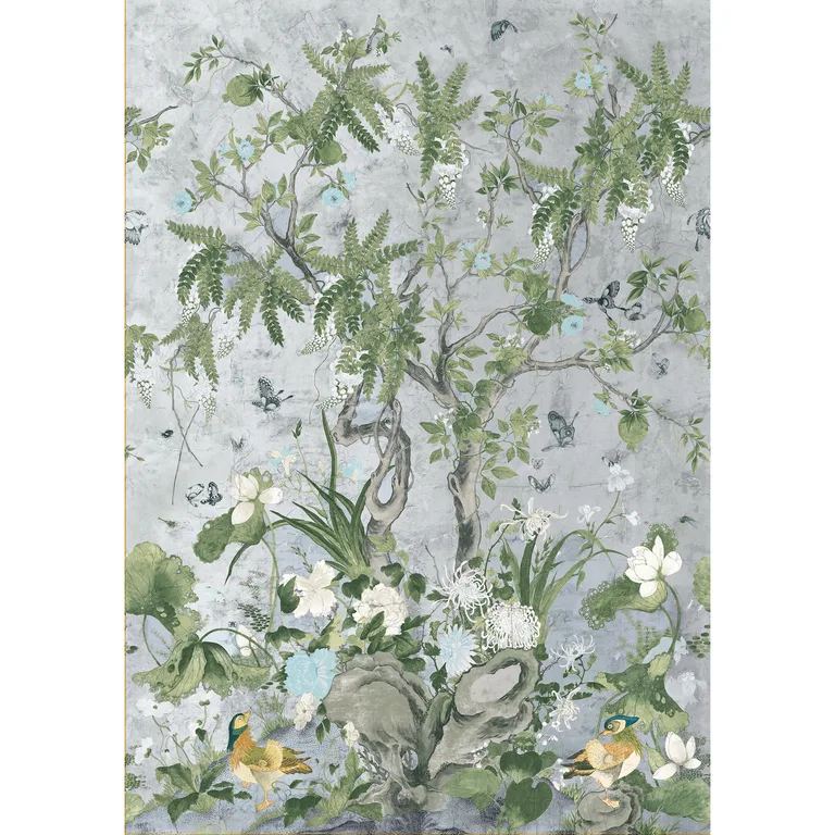Thibaut Wild Wisteria Mural in Metallic Silver (TM42053)