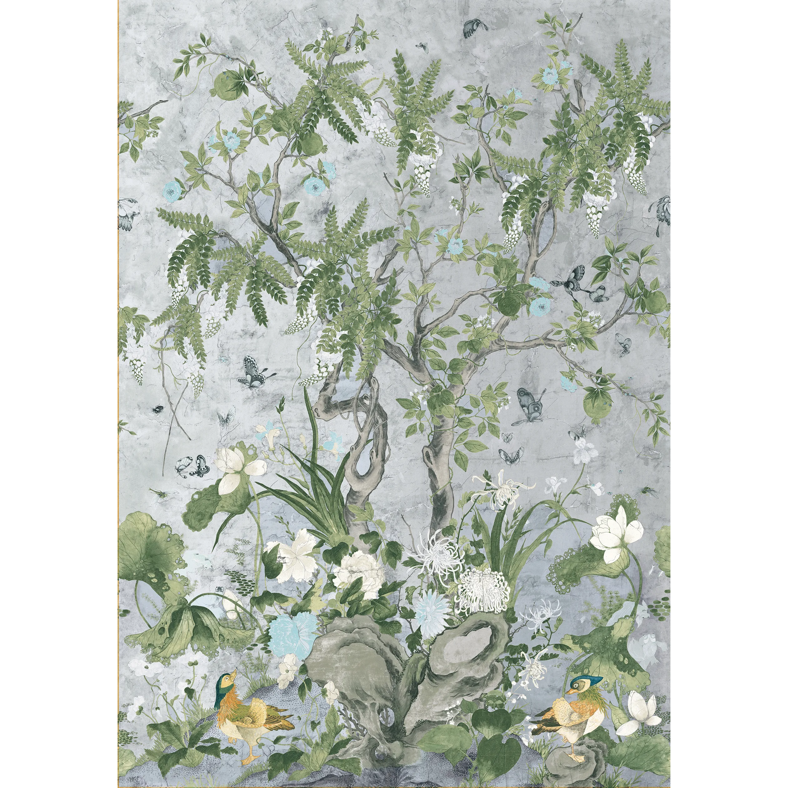 Thibaut Wild Wisteria Mural in Metallic Silver (TM42053)