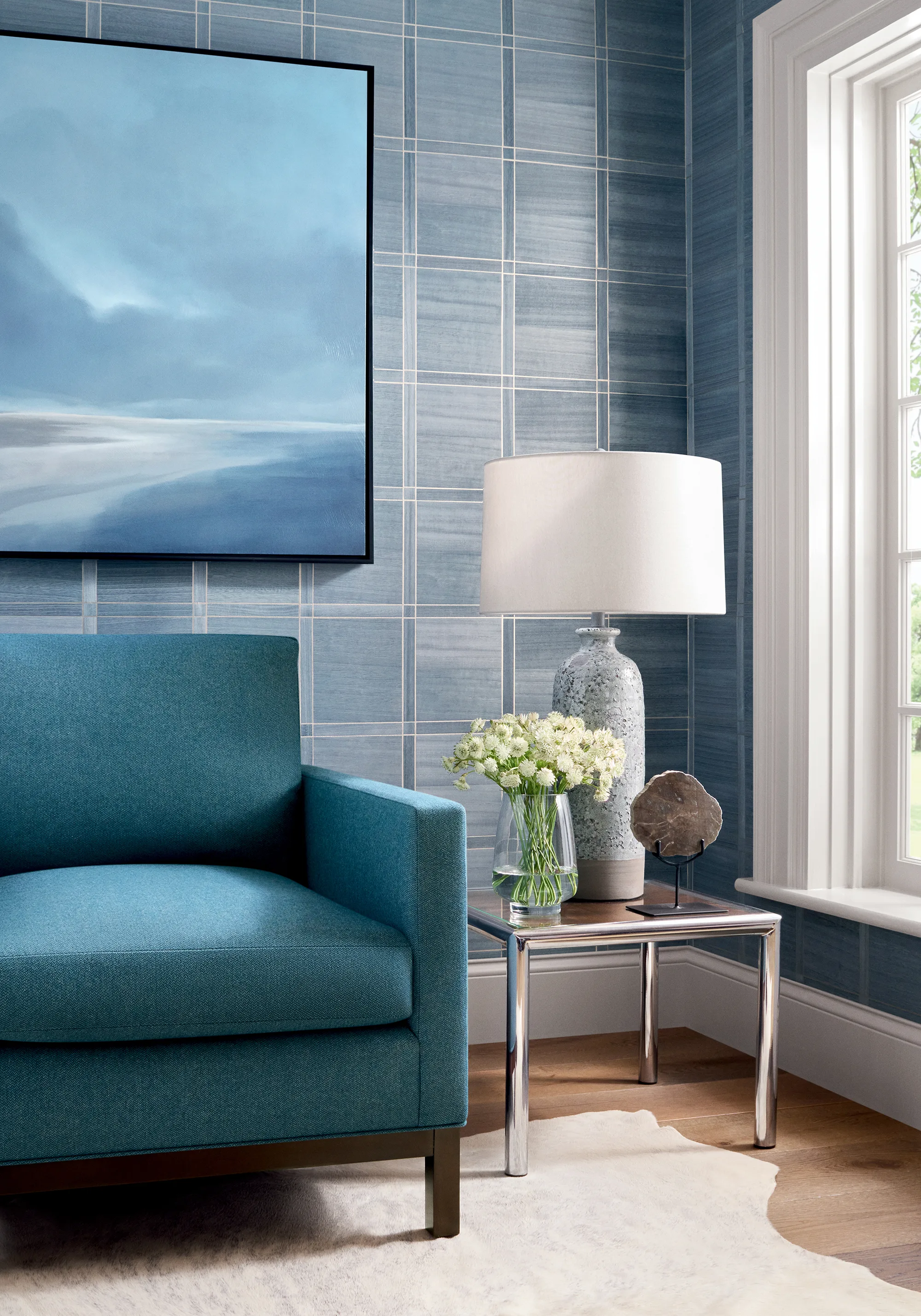 Thibaut Wood Panel in Cadet and Metallic Pewter (T41004)