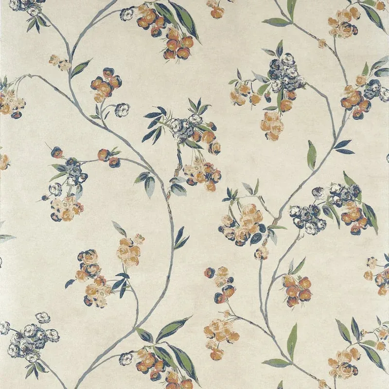 AT16152 | Edo Bloom - Apricot and Slate on Pearl