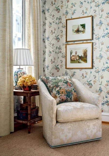 AT16152 | Edo Bloom - Apricot and Slate on Pearl room view