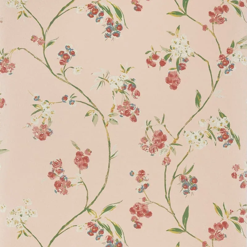 Edo Bloom Blush on Pearl Thibaut wallpaper by Wallpaper Twins