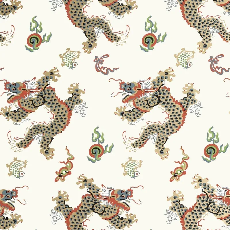 Dragon Dance Metallic Gold on Neutral Thibaut wallpaper by Wallpaper Twins