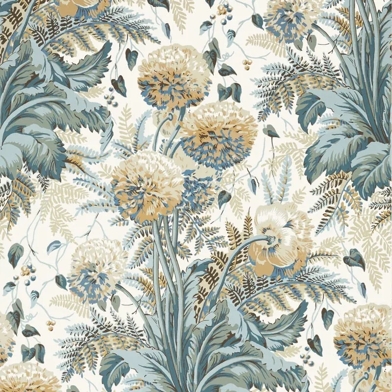 Dahlia Soft Gold on Cream Thibaut wallpaper by Wallpaper Twins