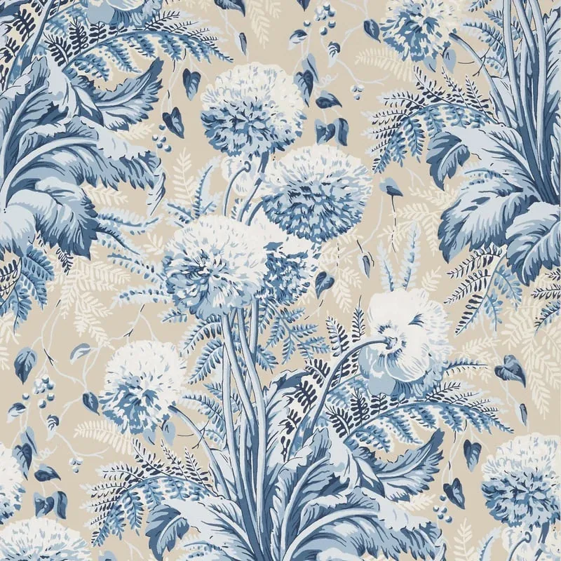 Dahlia Navy on Linen Thibaut wallpaper by Wallpaper Twins