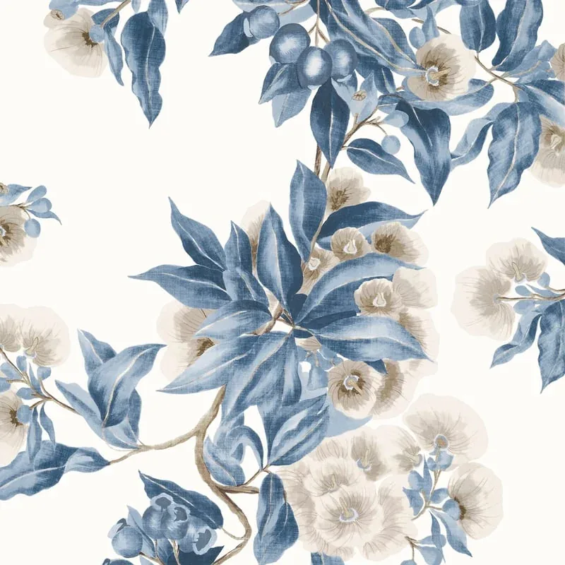 Camellia Garden Navy and Linen Thibaut wallpaper by Wallpaper Twins