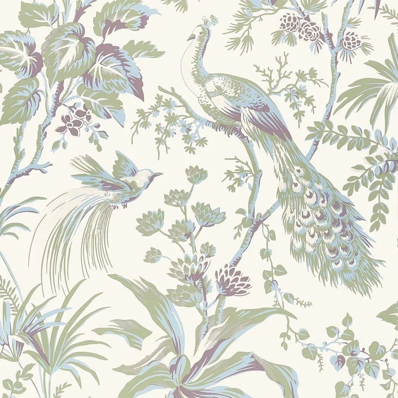Peacock Toile Green and Plum Thibaut wallpaper by Wallpaper Twins