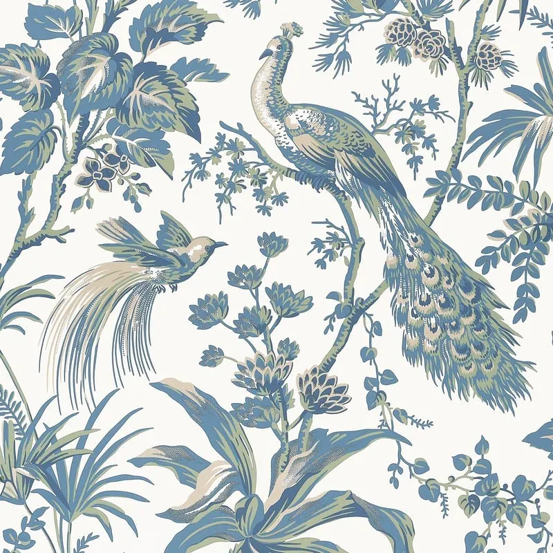Peacock Toile Blue and Green Thibaut wallpaper by Wallpaper Twins