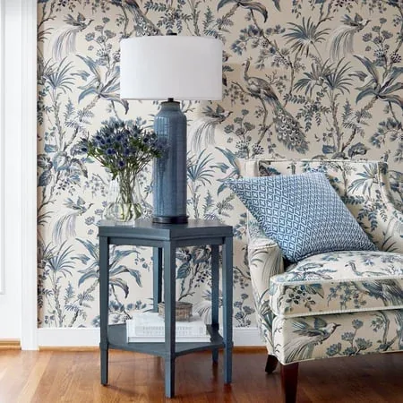 AT57833 | Peacock Toile - Slate and Black room view