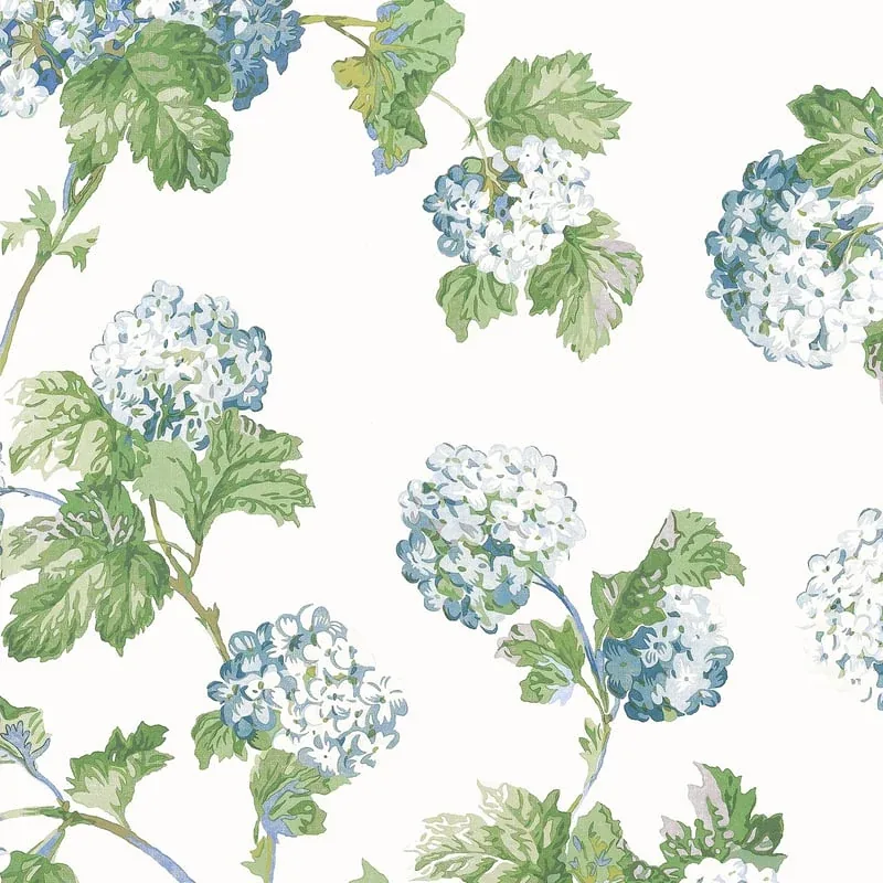 Sussex Hydrangea Blue and Green Thibaut wallpaper by Wallpaper Twins