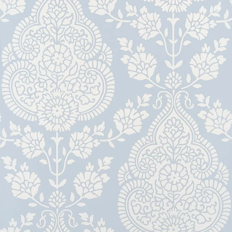 Balmuccia Damask Soft Blue Thibaut wallpaper by Wallpaper Twins