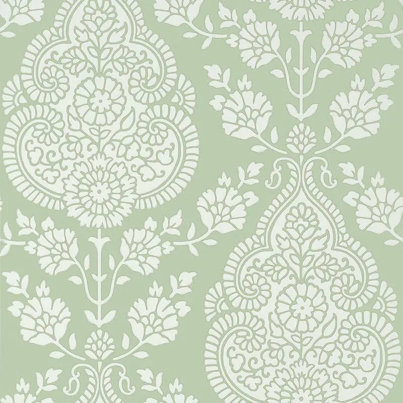 Balmuccia Damask Soft Green Thibaut wallpaper by Wallpaper Twins