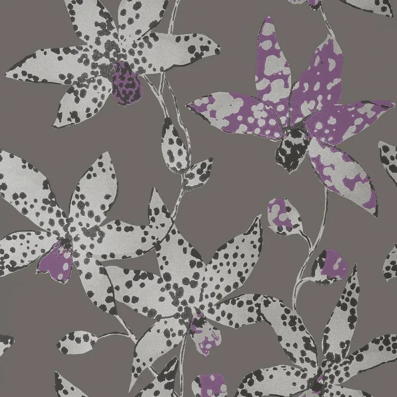 Spotted Orchid Silver on Charcoal Thibaut wallpaper by Wallpaper Twins