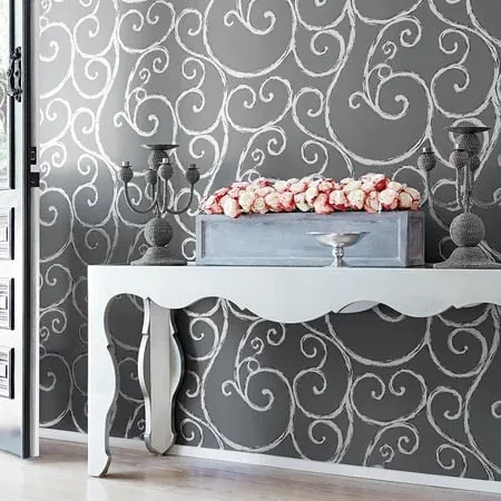 Palace Gate Silver on Charcoal Thibaut wallpaper by Wallpaper Twins