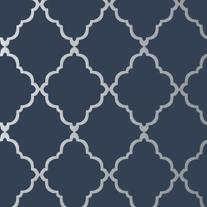 Klein Trellis Silver on Navy Thibaut wallpaper by Wallpaper Twins