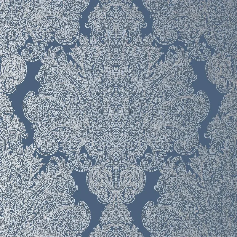 Auburn Metallic Silver on Navy Thibaut wallpaper by Wallpaper Twins