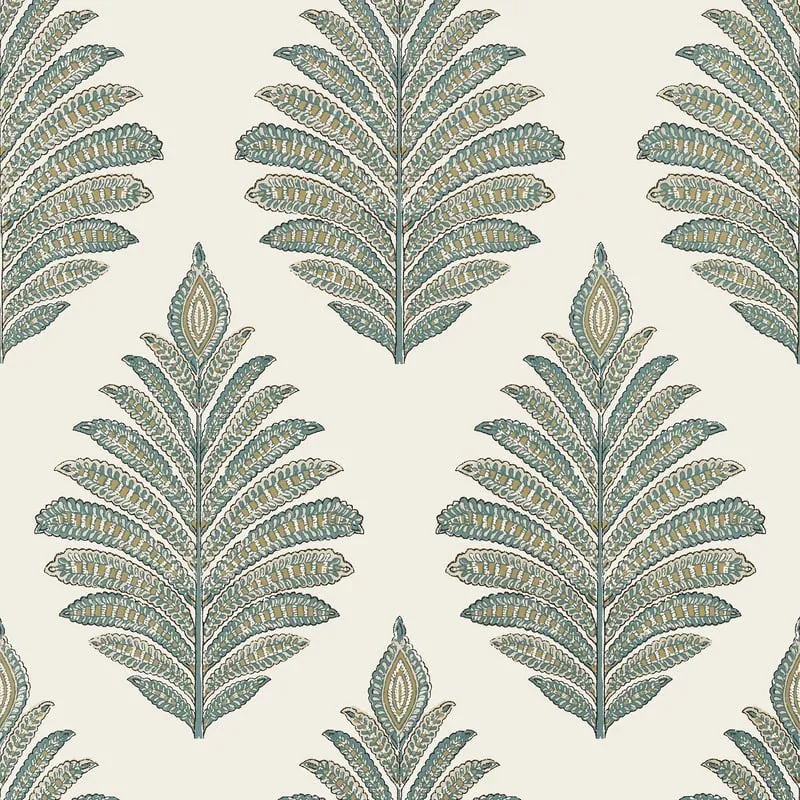 Palampore Leaf Robin's Egg and Beige Thibaut wallpaper by Wallpaper Twins