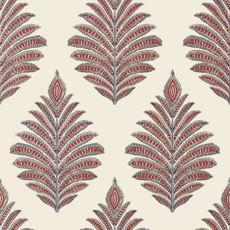 Palampore Leaf Red and Blue Thibaut wallpaper by Wallpaper Twins