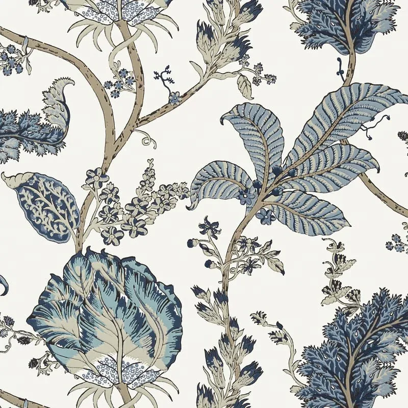 Kalamkari Vine Blue and White Thibaut wallpaper by Wallpaper Twins