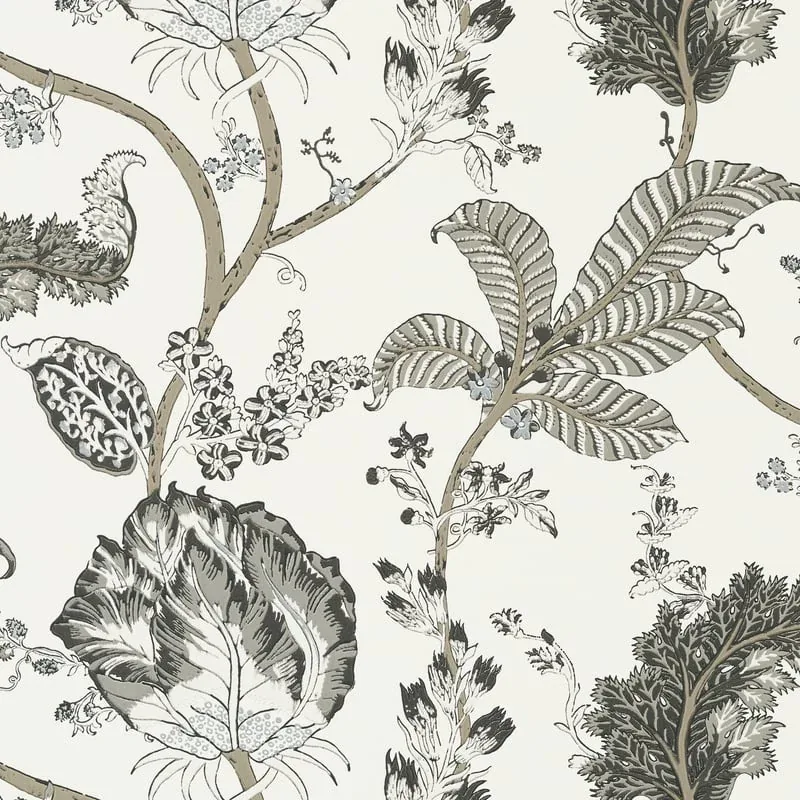 Kalamkari Vine Black and White Thibaut wallpaper by Wallpaper Twins