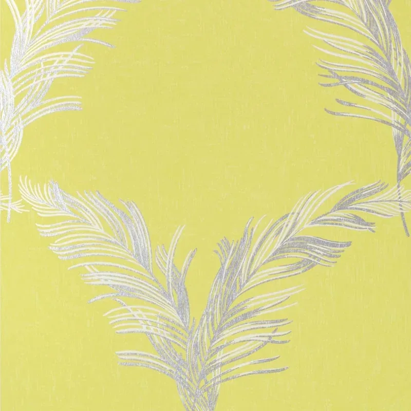 Plumes Metallic Silver on Citron Thibaut wallpaper by Wallpaper Twins