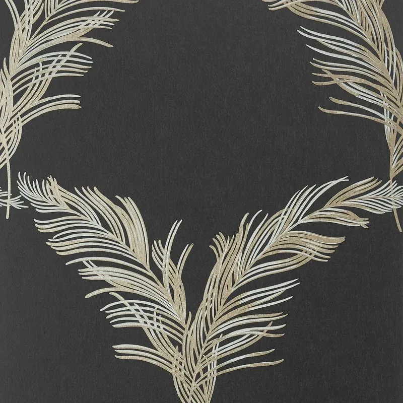 Plumes Metallic Pewter on Black Thibaut wallpaper by Wallpaper Twins