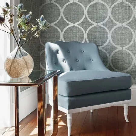 AT7948 | Watercourse - Metallic Silver on Aqua room view