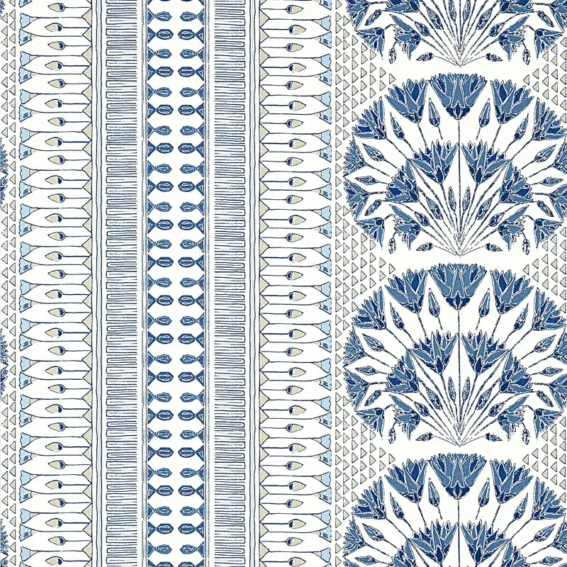 Cairo Blue and White Thibaut wallpaper by Wallpaper Twins