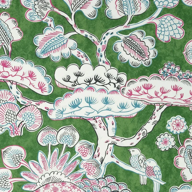 Tree House Pink and Green Thibaut wallpaper by Wallpaper Twins