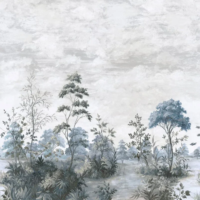 Cumbria Mural Spa Blue on Pearl Thibaut wallpaper by Wallpaper Twins