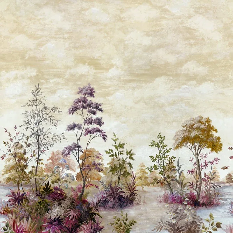 Cumbria Mural Eggplant on Pearl Thibaut wallpaper by Wallpaper Twins