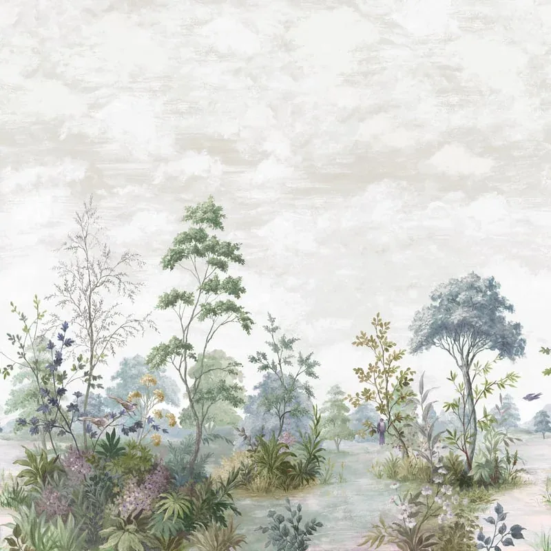 Cumbria Mural Pale Blue and Green on Pearl Thibaut wallpaper by Wallpaper Twins