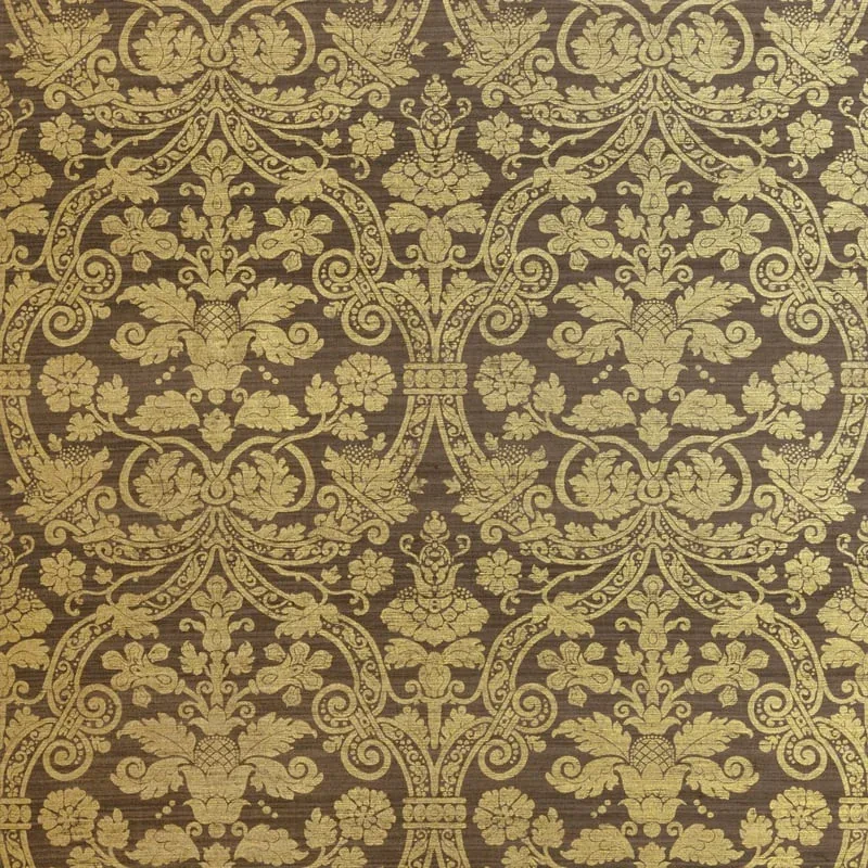 Curtis Silk Damask Metallic Gold on Brown Thibaut wallpaper by Wallpaper Twins