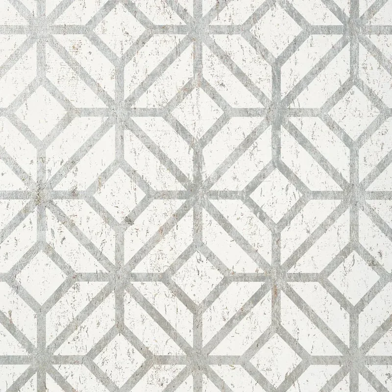 Mamora Trellis Cork White on Silver Thibaut wallpaper by Wallpaper Twins