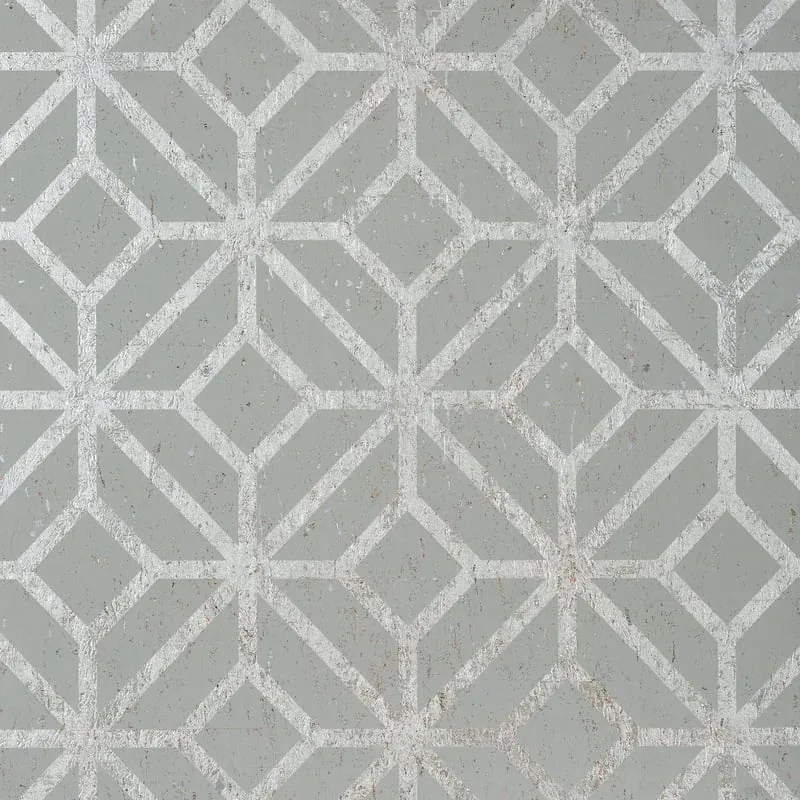Mamora Trellis Cork Grey on Metallic Silver Thibaut wallpaper by Wallpaper Twins