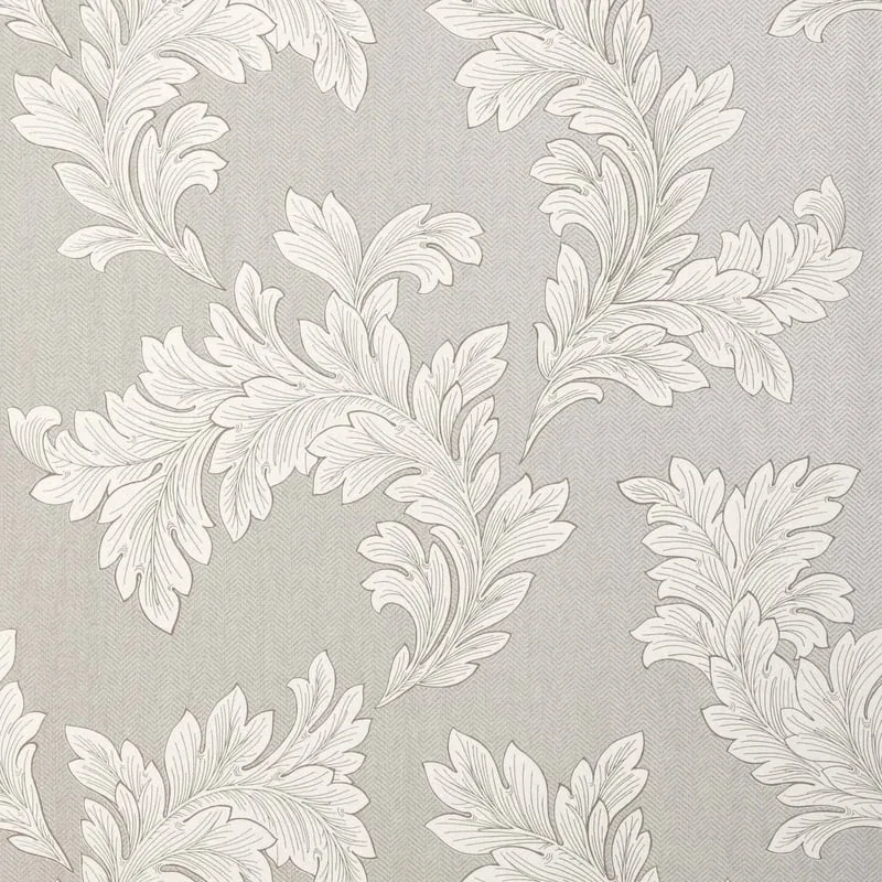 Eland Acanthus Grey on Metallic Silver Thibaut wallpaper by Wallpaper Twins