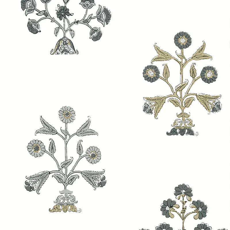 Indian Flower Black and White Thibaut wallpaper by Wallpaper Twins