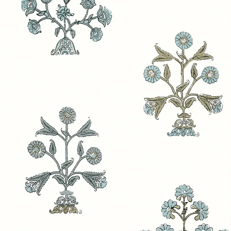 Indian Flower Spa Blue Thibaut wallpaper by Wallpaper Twins
