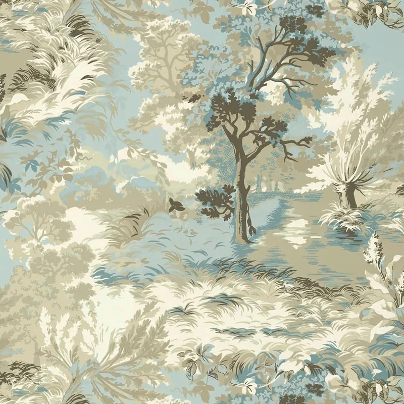 Lincoln Toile Beige and Spa Blue Thibaut wallpaper by Wallpaper Twins