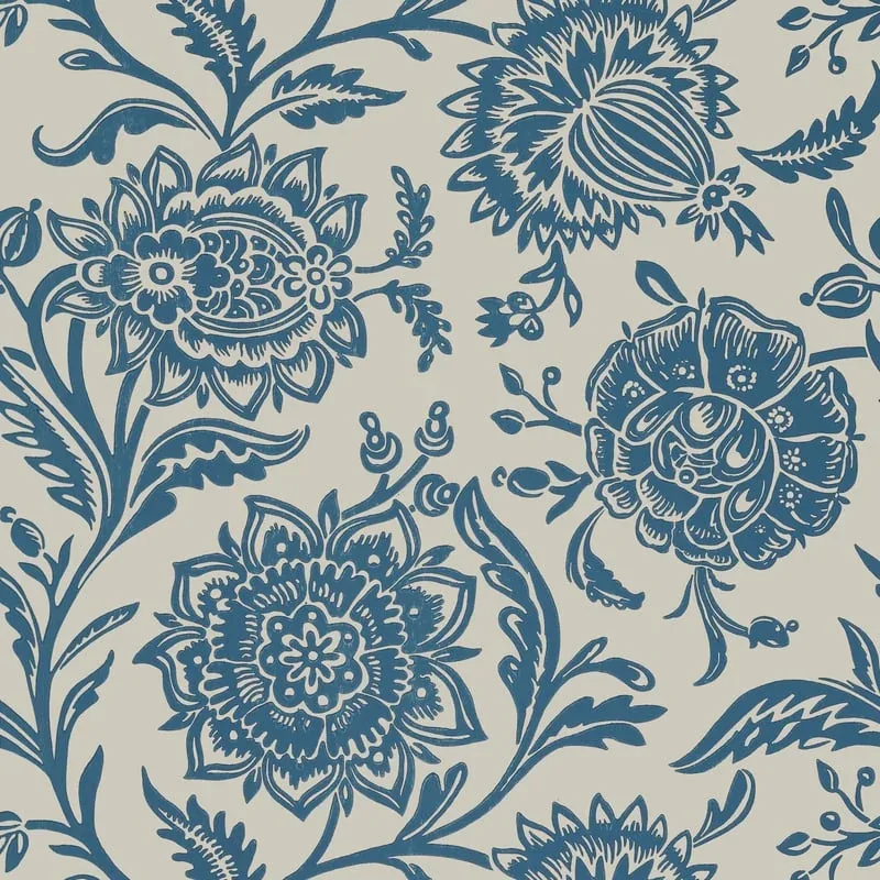 Rivera Blue on Flax Thibaut wallpaper by Wallpaper Twins