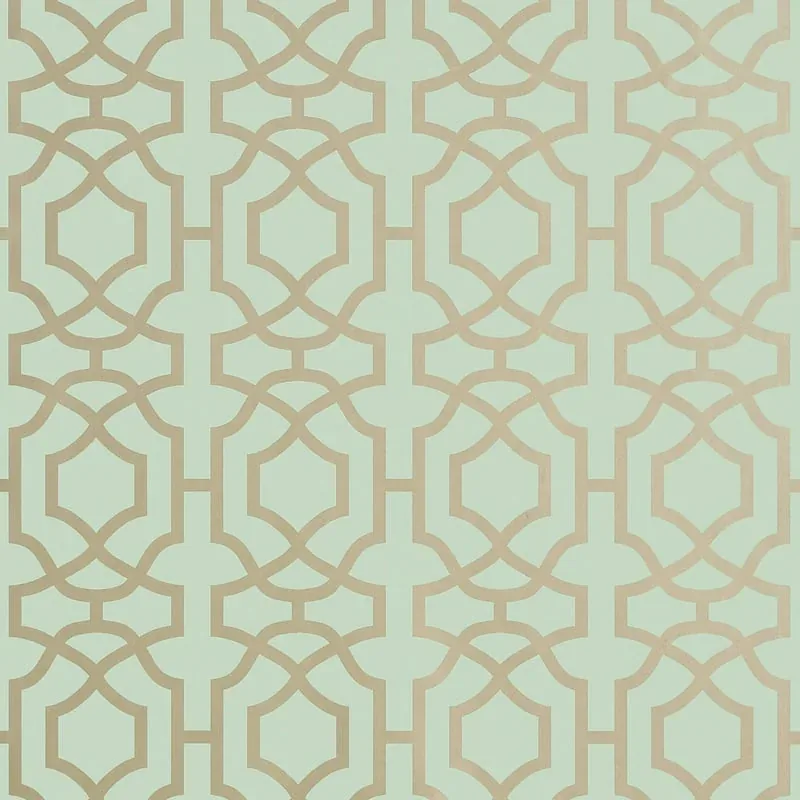 Alston Trellis Metallic Gold on Seaglass Thibaut wallpaper by Wallpaper Twins
