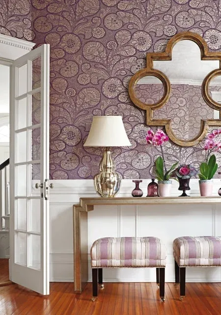 T13062 | Troubadour - Metallic Gold on Plum room view