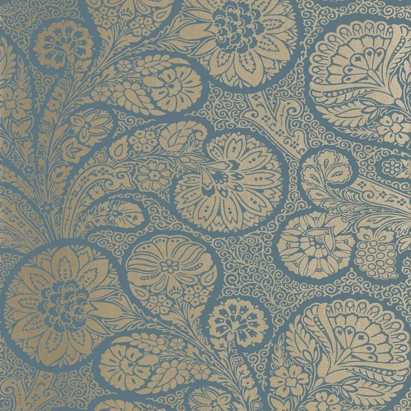Troubadour Metallic on Peacock Blue Thibaut wallpaper by Wallpaper Twins